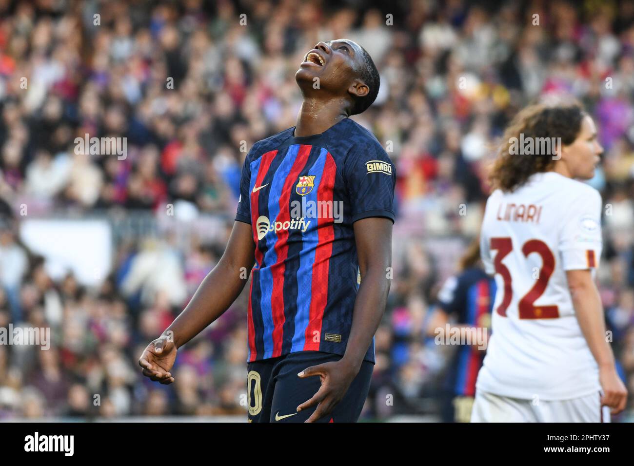 BARCELONA, SPANIEN – 29. MÄRZ: UEFA Women's Champions League Semifinals Match zwischen FC Barcelona und FC Rom im Spotify Camp Nou am 29. März 2023 in Barcelona, Spanien. (Foto: Sara Aribo/PxImages) Stockfoto