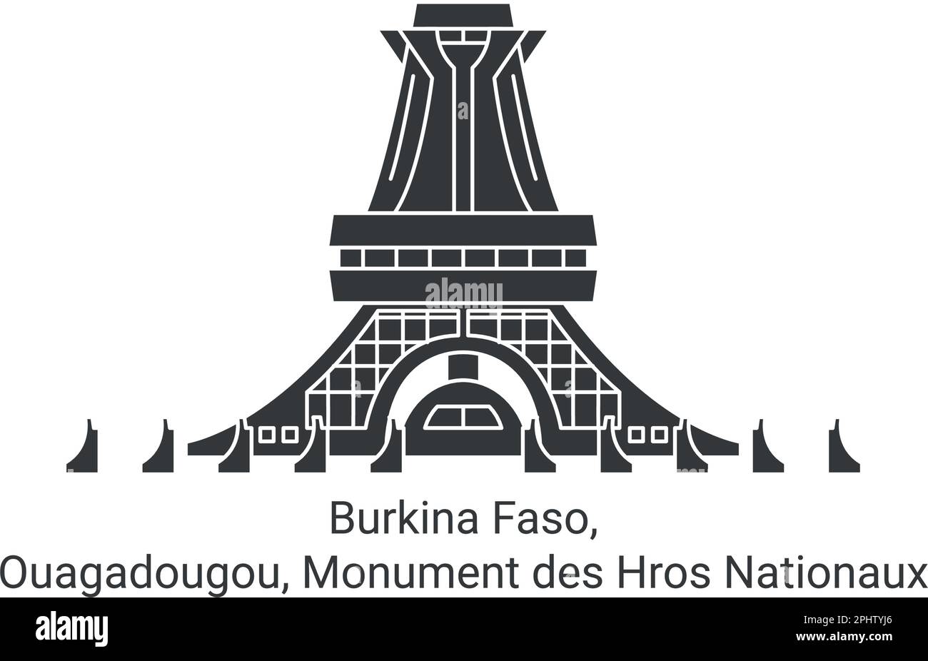 Burkina Faso, Ouagadougou, Monument des HROS Nationaux Reise-Wahrzeichen-Vektordarstellung Stock Vektor