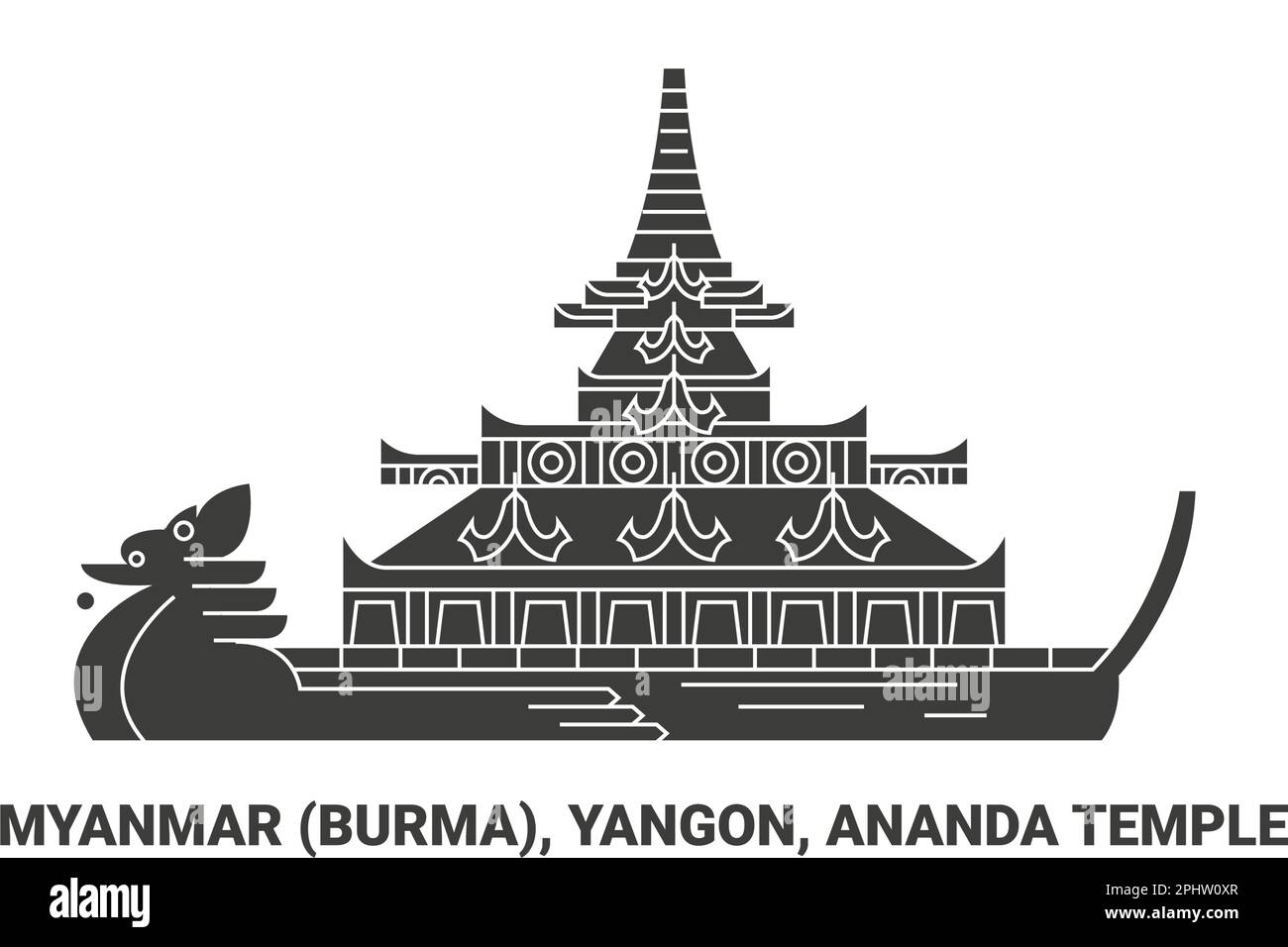 Myanmar Burma, Rangun (Yangon), Ananda-Tempel, Reise-Wahrzeichen-Vektordarstellung Stock Vektor