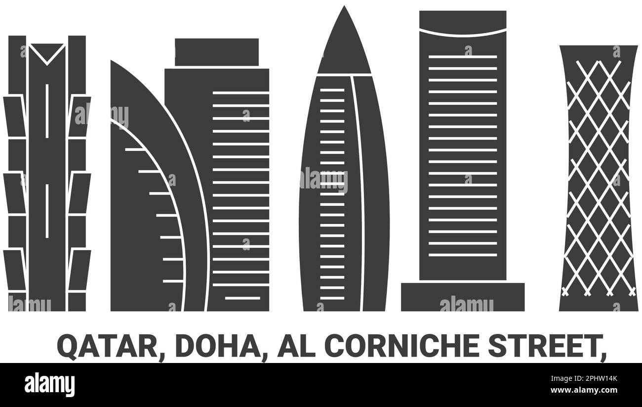 Katar, Doha, Al Corniche Street, Reise-Wahrzeichen-Vektordarstellung Stock Vektor