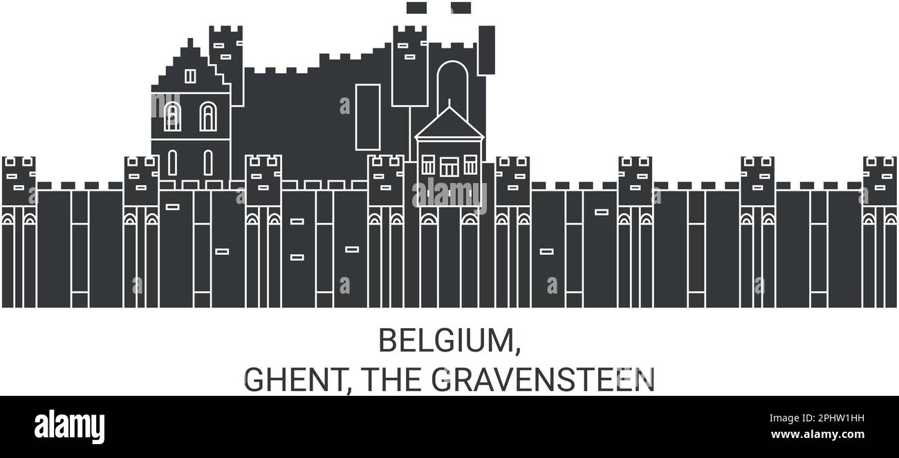 Belgien, Gent, die Gravensteen-Reise-Wahrzeichen-Vektordarstellung Stock Vektor