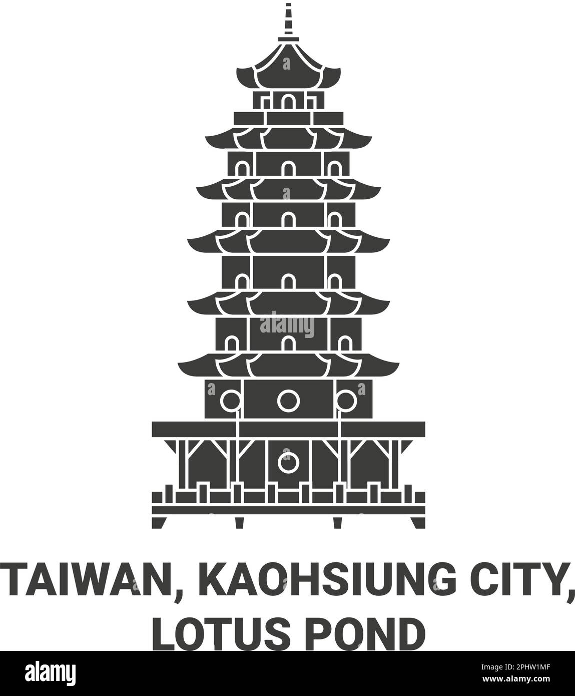 Taiwan, Kaohsiung City, Lotus Pond Reise-Vektordarstellung Stock Vektor