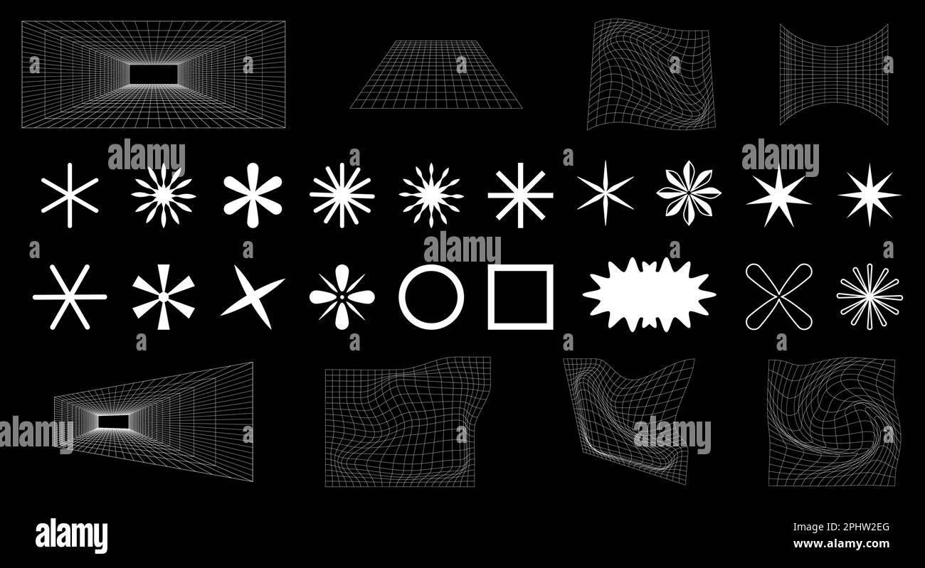 Futuristisches Retro-Set im trendigen Stil der Y2K Jahre. Cyberpunk-Elemente für dein Design. Vektordarstellung Stock Vektor