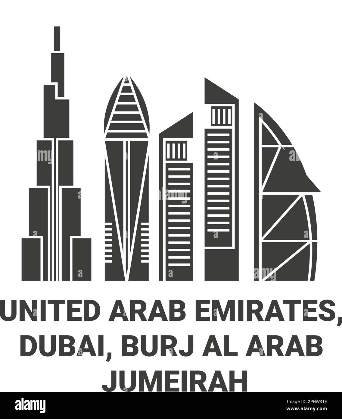 Vereinigte Arabische Emirate, Dubai, Burj Al Arab Jumeirah Reise Wahrzeichen Vektordarstellung Stock Vektor