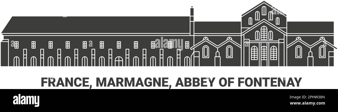 Frankreich, Marmagne, Abtei von Fontenay, Reise-Wahrzeichen-Vektordarstellung Stock Vektor