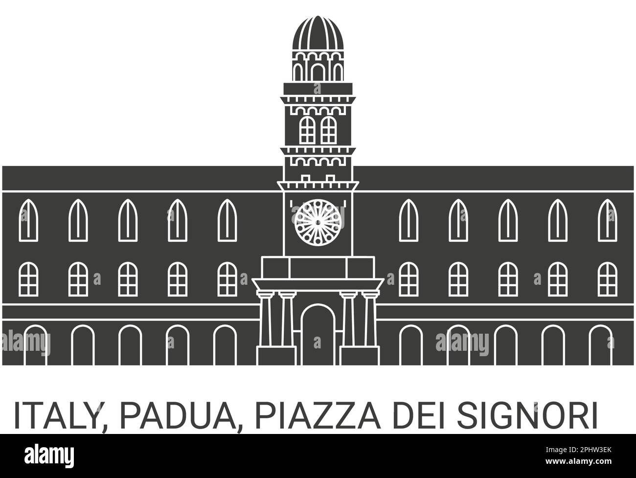 Italien, Padua, Piazza dei Signori, Reise-Wahrzeichen-Vektordarstellung Stock Vektor