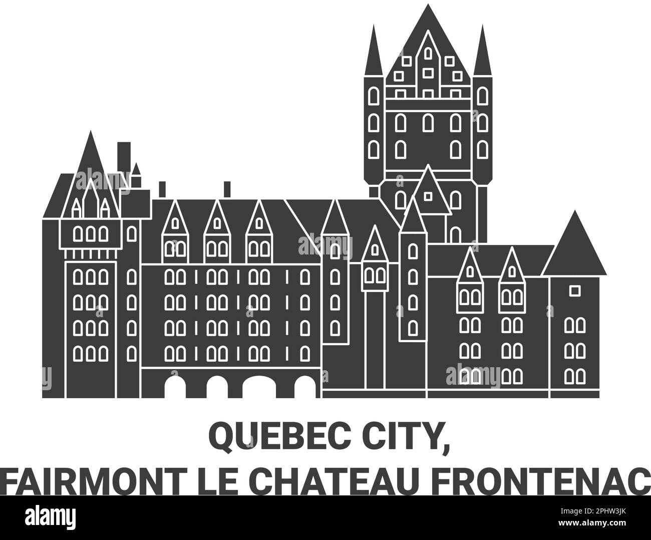 Vektorgrafik für Reisen nach Kanada, Quebec City, Fairmont Le Chateau Frontenac Stock Vektor