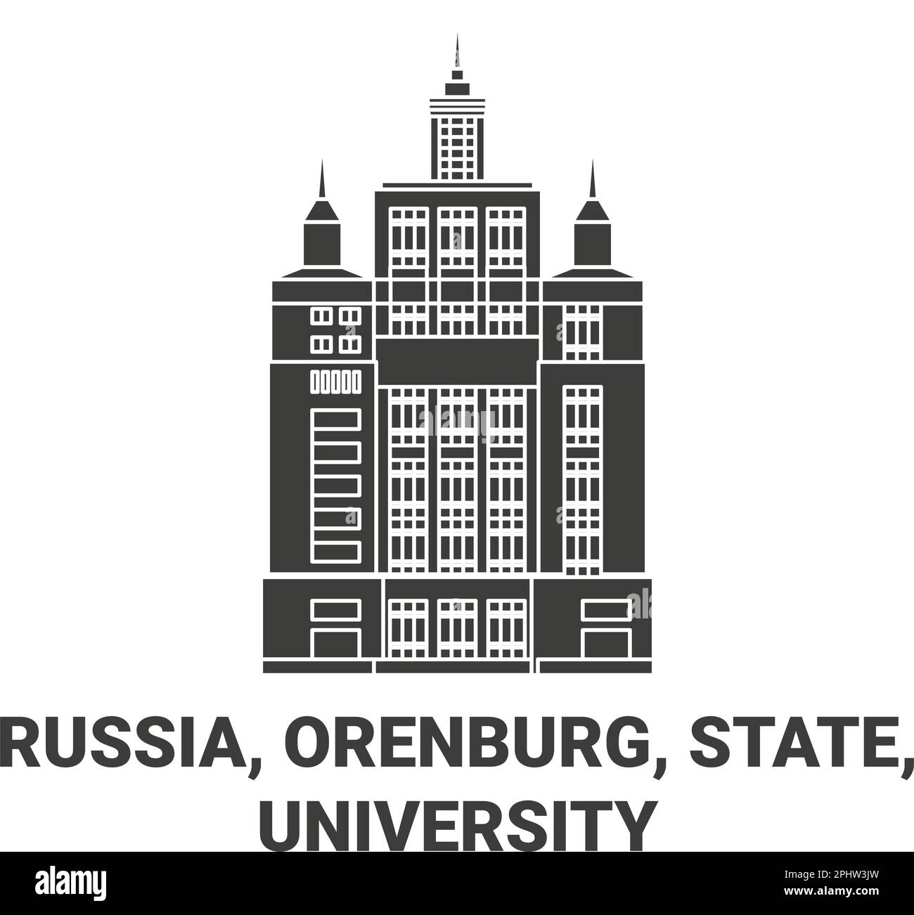 Russland, Orenburg, Staat, Universitätsreise Landmarke Vektordarstellung Stock Vektor