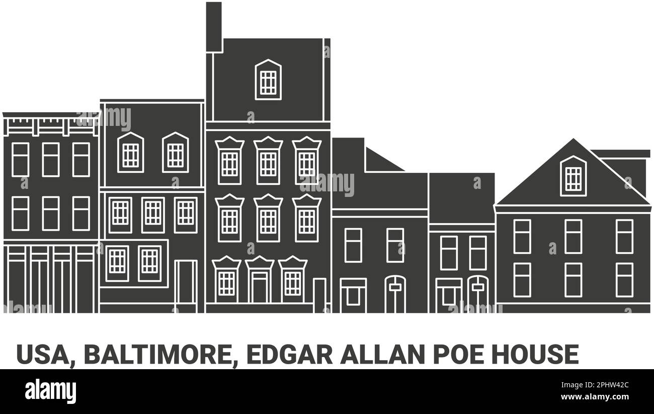 USA, Baltimore, Edgar Allan Poe House, Reise-Wahrzeichen-Vektordarstellung Stock Vektor