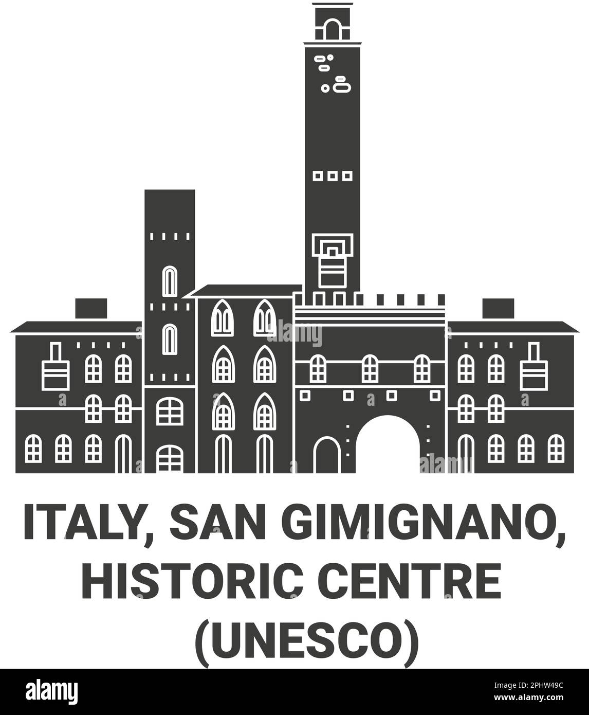 Italien, San Gimignano, historisches Zentrum, UNESCO-Wahrzeichen, Vektordarstellung Stock Vektor