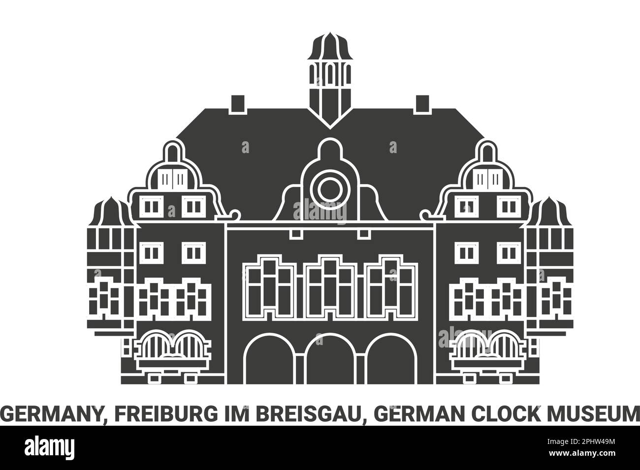 Deutschland, Freiburg im Breisgau, Deutsches Uhrenmuseum Reise-Wahrzeichen-Vektordarstellung Stock Vektor