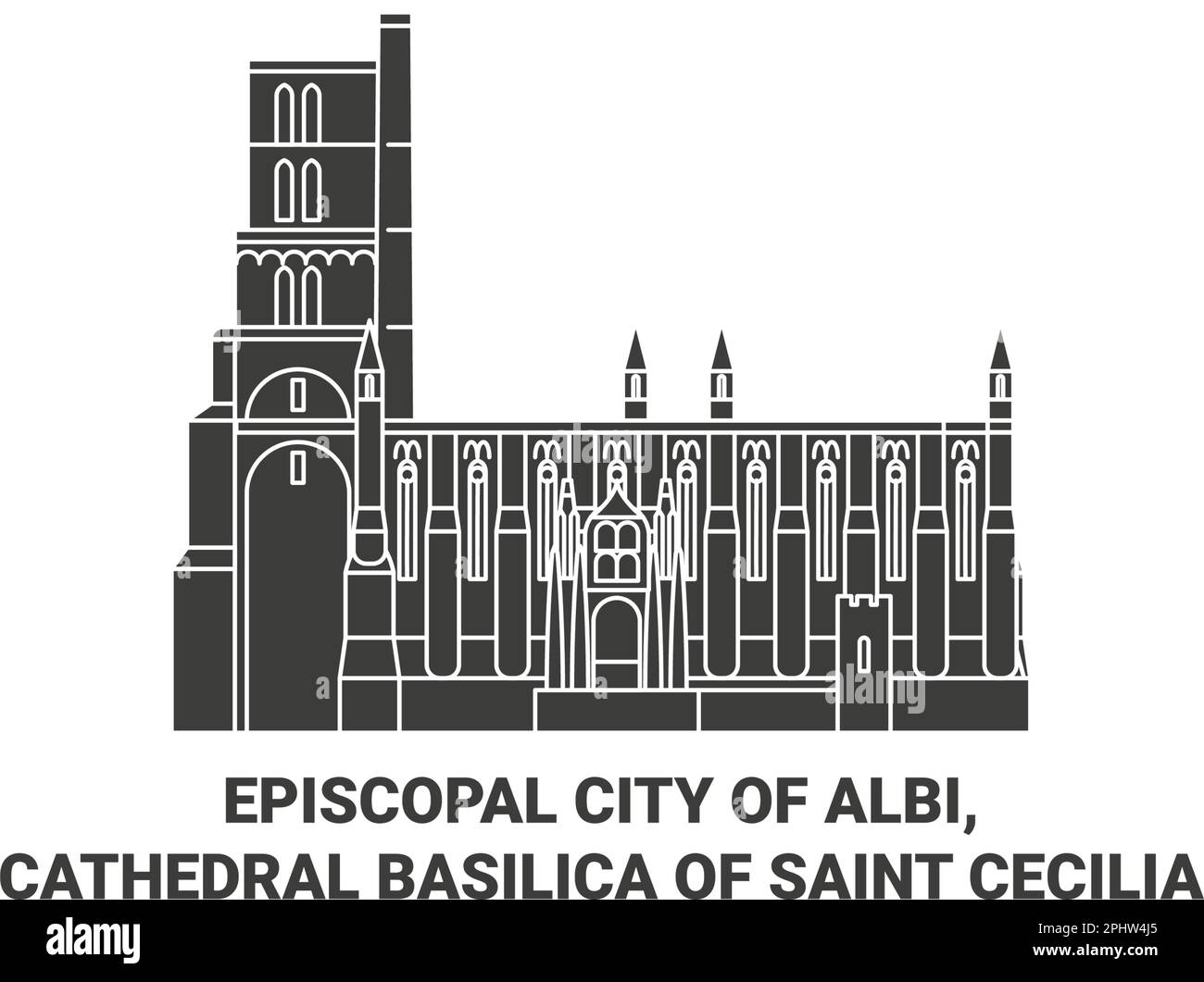 Frankreich, die Bischofsstadt Albi, die Kathedrale Basilika der Heiligen Cecilia reisen als Vektorbild Stock Vektor