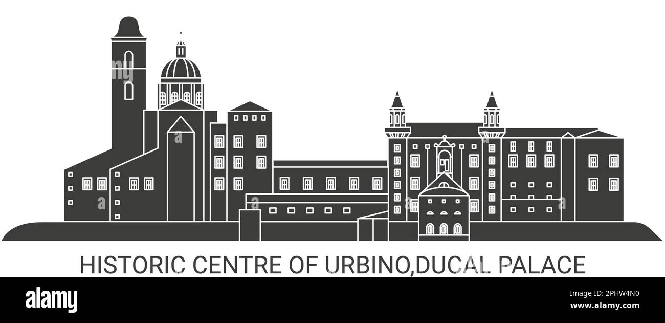 Italien, Urbino, Herzogspalast, Reise-Wahrzeichen-Vektordarstellung Stock Vektor
