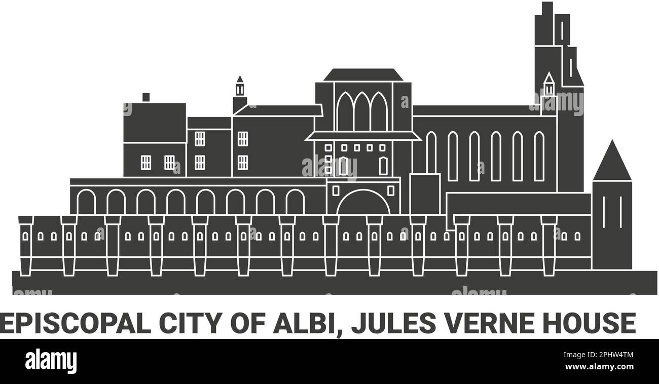 Frankreich, Episkopalstadt Albi, Jules Verne House, Reise-Wahrzeichen-Vektordarstellung Stock Vektor