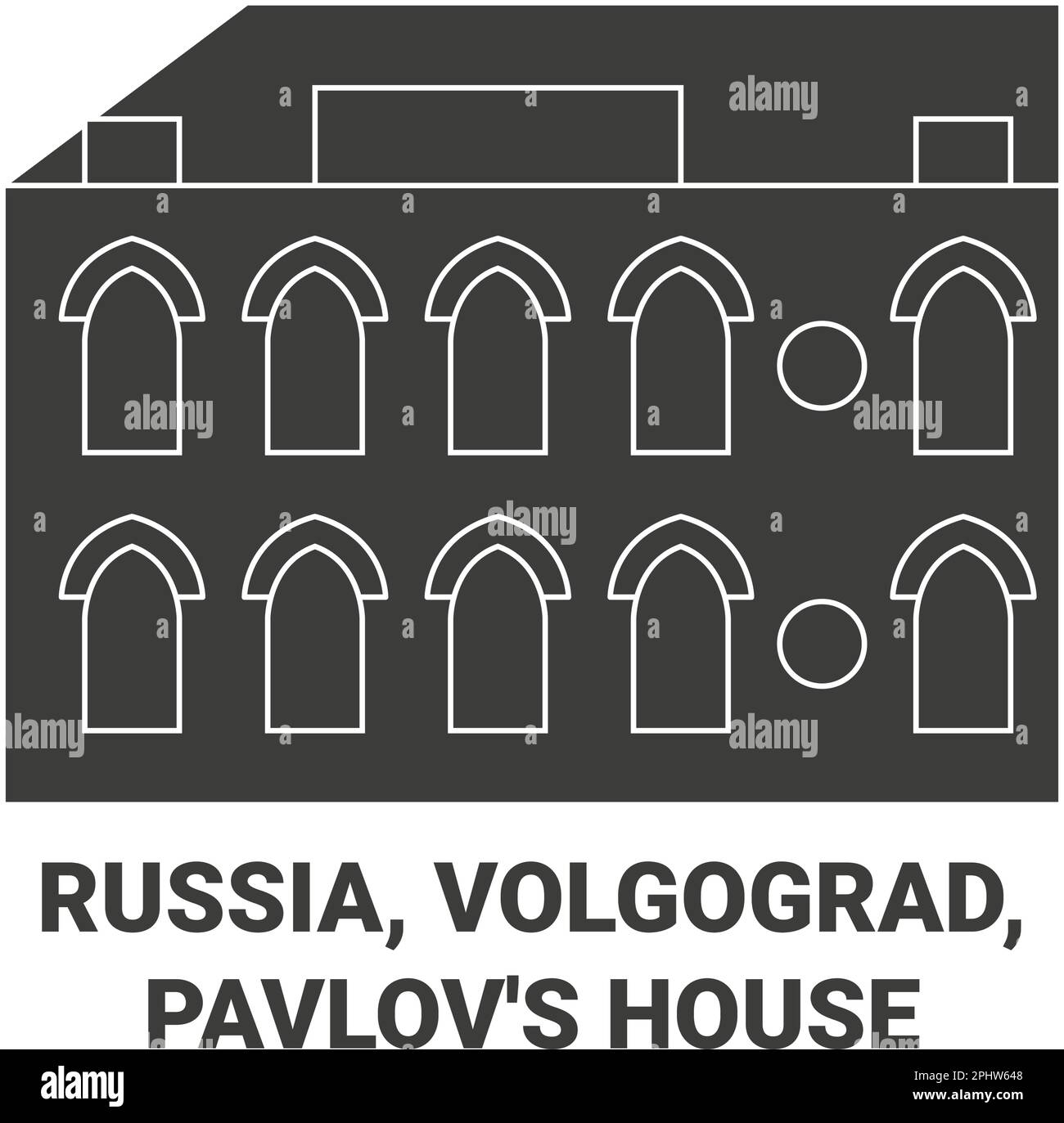 Russland, Wolgograd, Pavlov's House Reise-Wahrzeichen-Vektordarstellung Stock Vektor