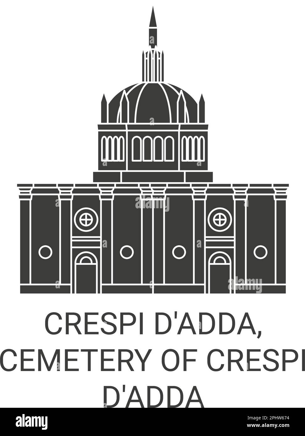Italien, Crespi D'adda, Friedhof von Crespi D'adda, Reise-Wahrzeichen-Vektordarstellung Stock Vektor
