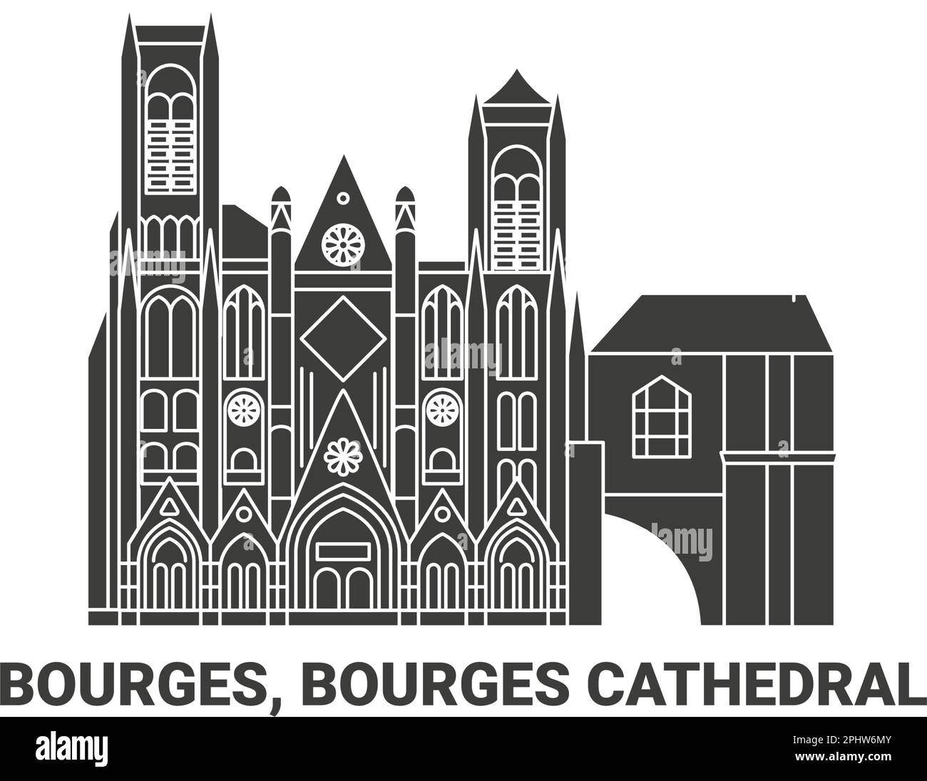 Frankreich, Bourges, Bourges Kathedrale, Reise Wahrzeichen Vektordarstellung Stock Vektor