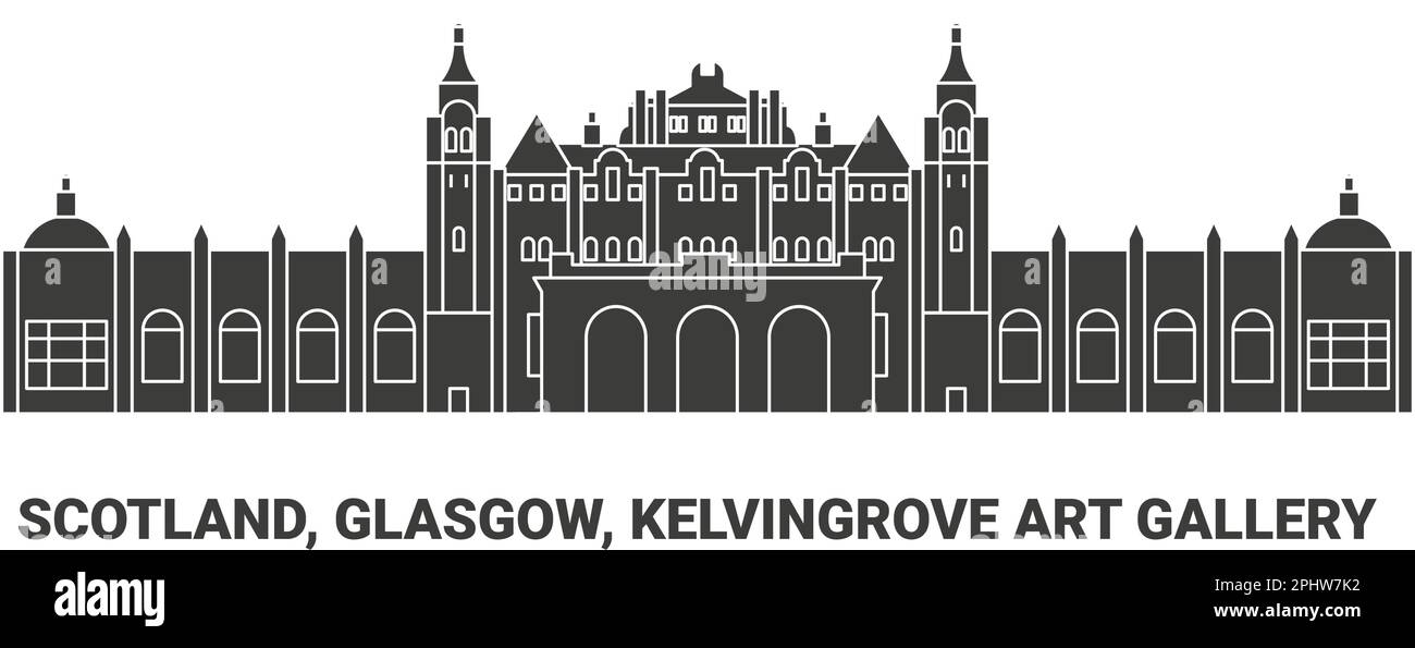 Schottland, Glasgow, Kelvingrove Art Gallery, Reise-Wahrzeichen-Vektordarstellung Stock Vektor