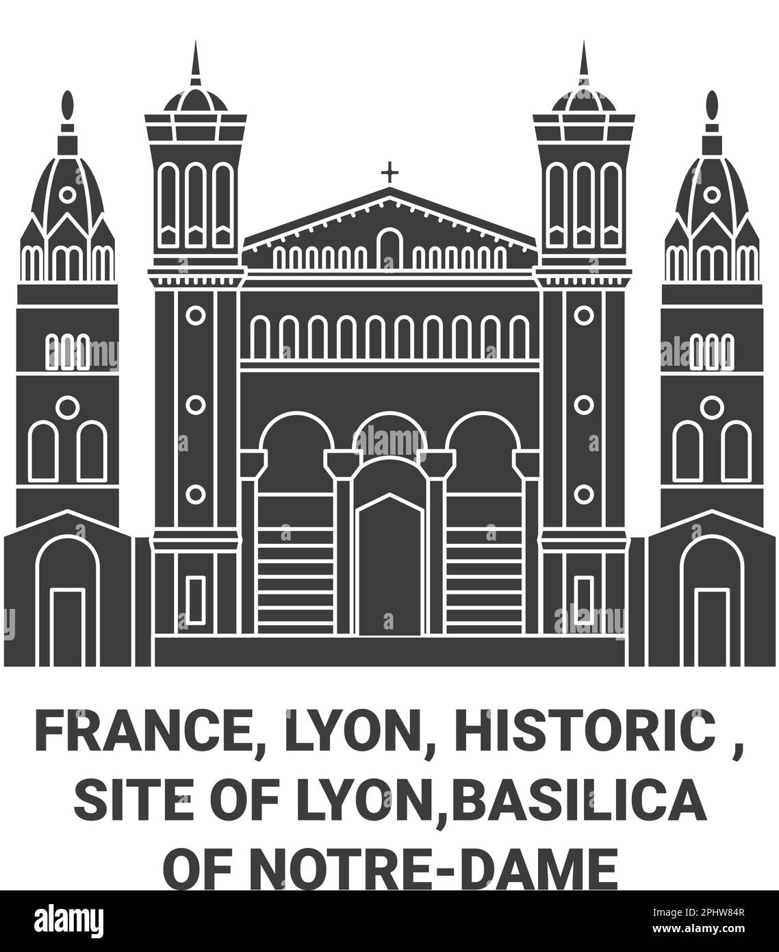 Frankreich, Lyon, historisch , Stätte Lyon, Basilika von Notredame reisen Wahrzeichen Vektordarstellung Stock Vektor