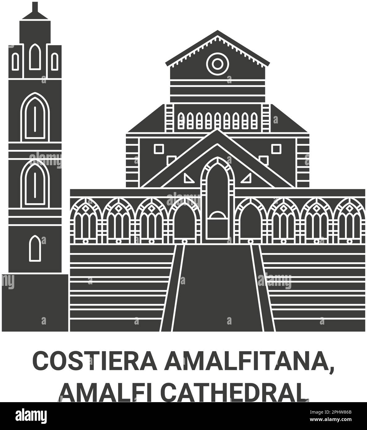 Italien, Costiera Amalfitana, Amalfi Kathedrale Reise Wahrzeichen Vektordarstellung Stock Vektor