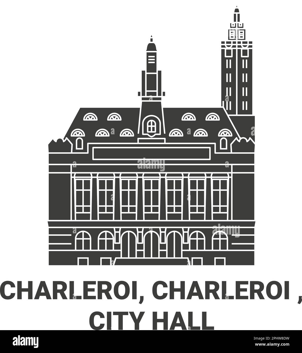 Kanada, Charleroi, Charleroi, Vektordarstellung der Reise durch das Rathaus Stock Vektor