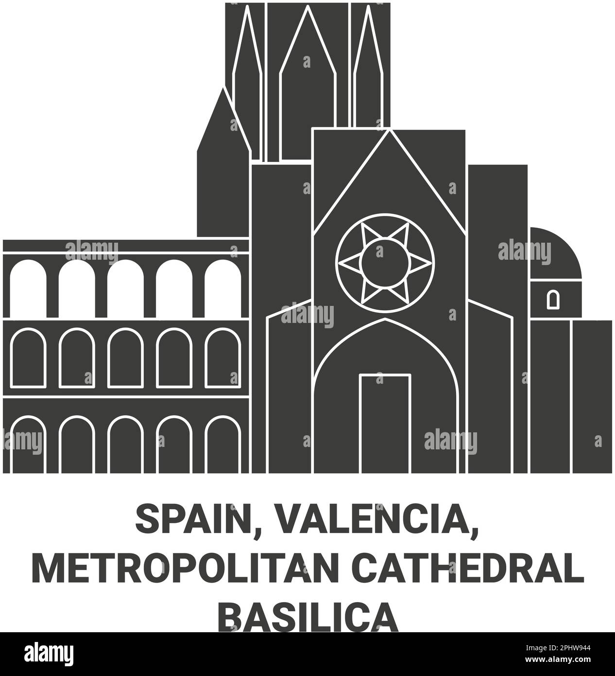 Spanien, Valencia, Metropolitan Cathedralbasilica reisen als Vektorbild Stock Vektor