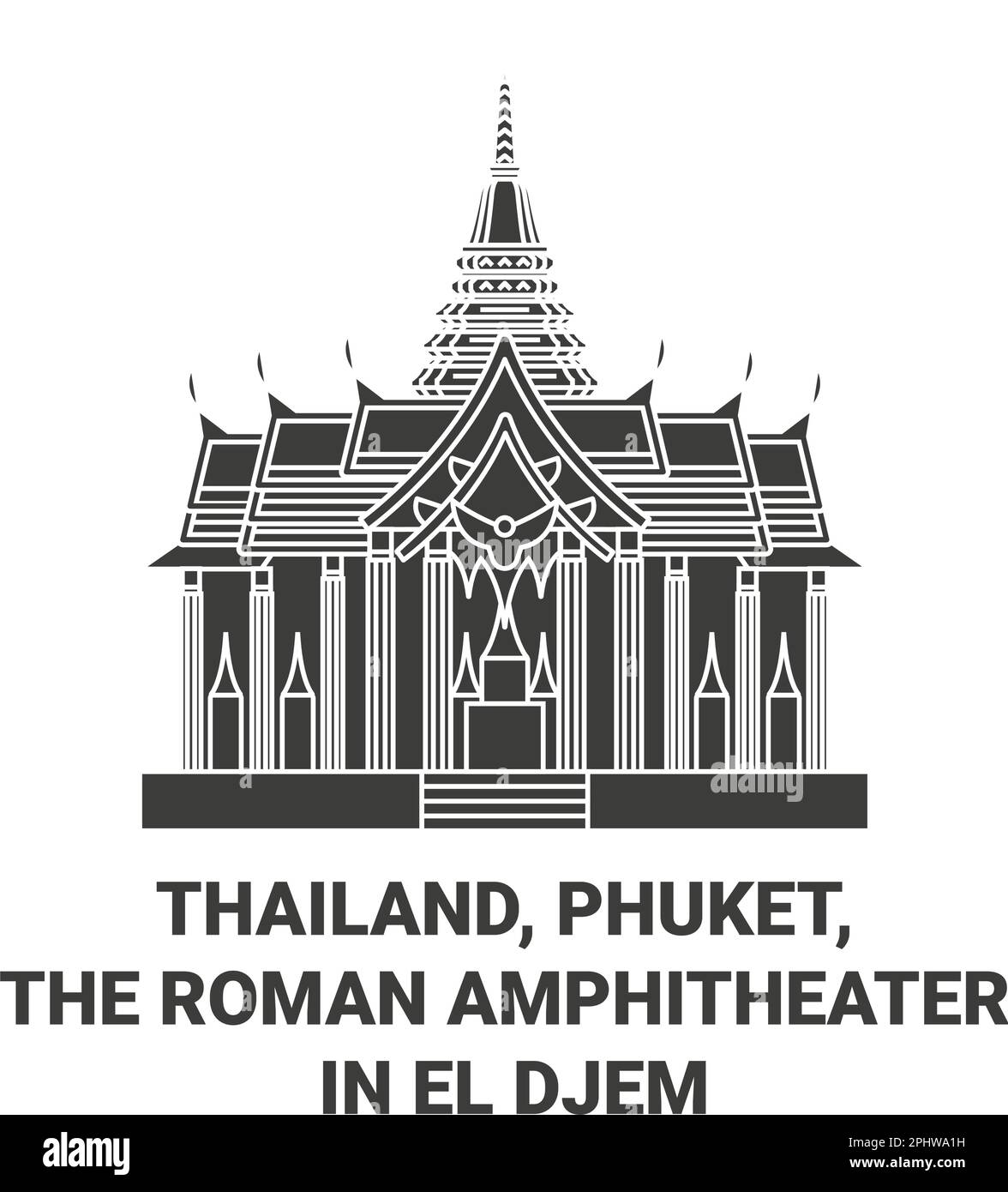 Thailand, Phuket, das römische Amphitheater in El Djem reisen als Vektordarstellung für Wahrzeichen Stock Vektor