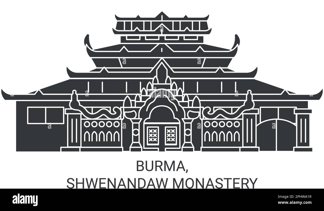 Burma, Shwenandaw Kloster reisen Wahrzeichen Vektordarstellung Stock Vektor