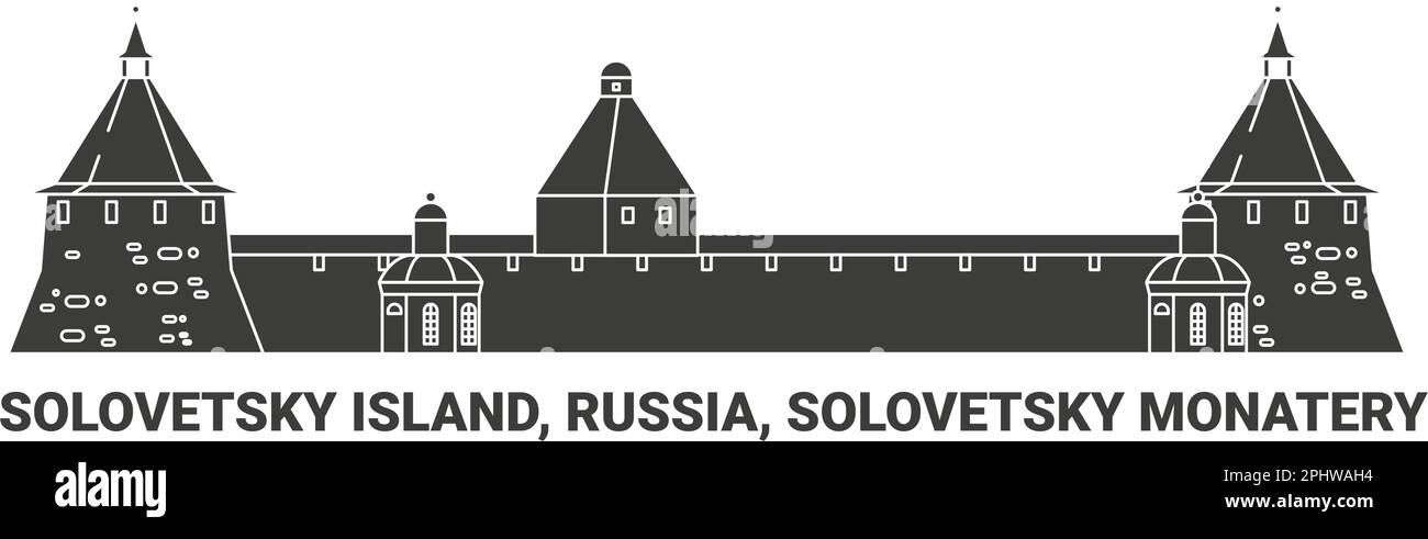 Russland, Solovetsky Insel, Solovetsky Kloster, Reise Wahrzeichen Vektordarstellung Stock Vektor