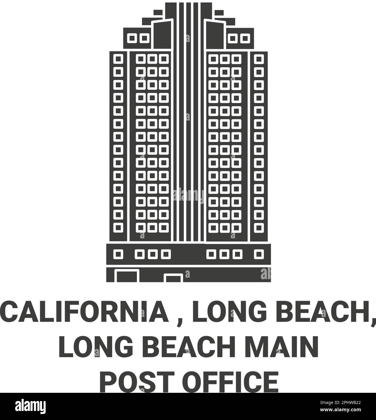 USA, Kalifornien, Long Beach, Long Beach Hauptpostamt Reise Wahrzeichen Vektordarstellung Stock Vektor