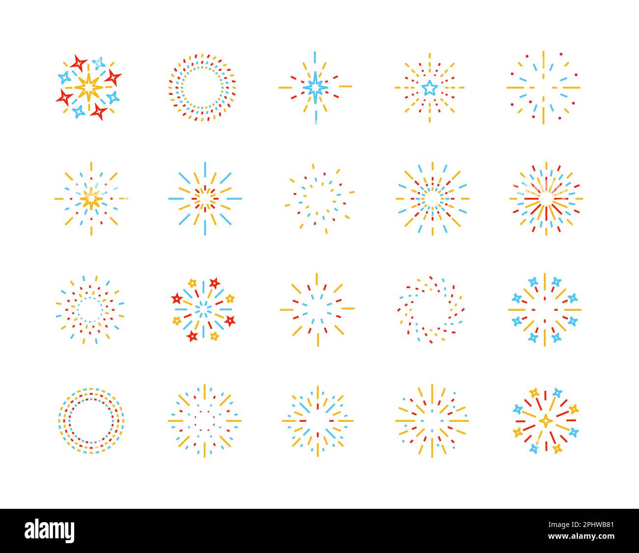 Farbe der Feuerwerksymbole eingestellt Stock Vektor