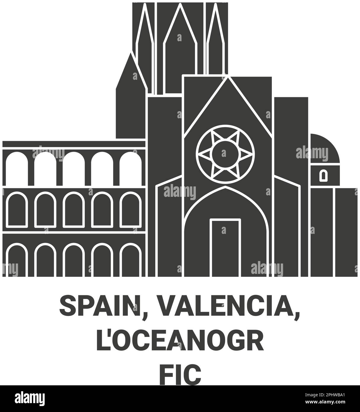 Spanien, Valencia, L'oceanogrfic Reise Landmark Vektordarstellung Stock Vektor