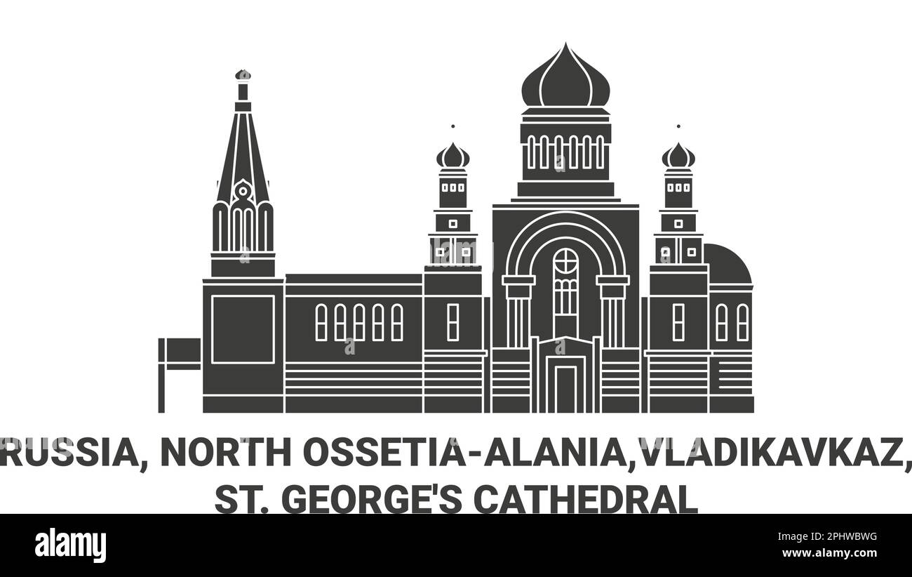 Russland, Nordossetiaalanien, Wladikavkaz, St. George's Cathedral ist eine Vektordarstellung für Wahrzeichen Stock Vektor