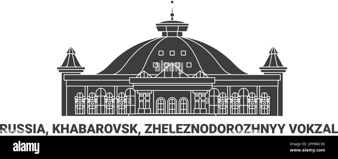 Russland, Khabarowsk, Zheleznodorozhnyy Vokzal, Reise-Wahrzeichen-Vektordarstellung Stock Vektor