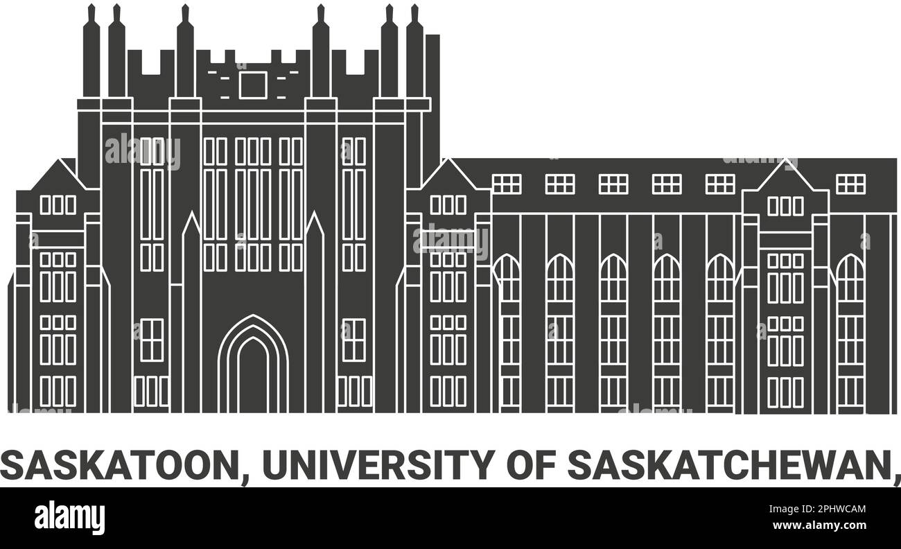 Kanada, Saskatoon, Universität von Saskatchewan, Reise-Wahrzeichen-Vektordarstellung Stock Vektor