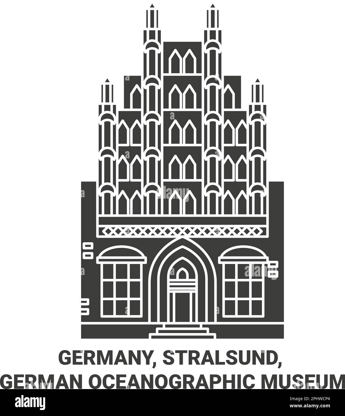 Deutschland, Stralsund, Deutsches Ozeanographisches Museum Reise-Wahrzeichen-Vektordarstellung Stock Vektor
