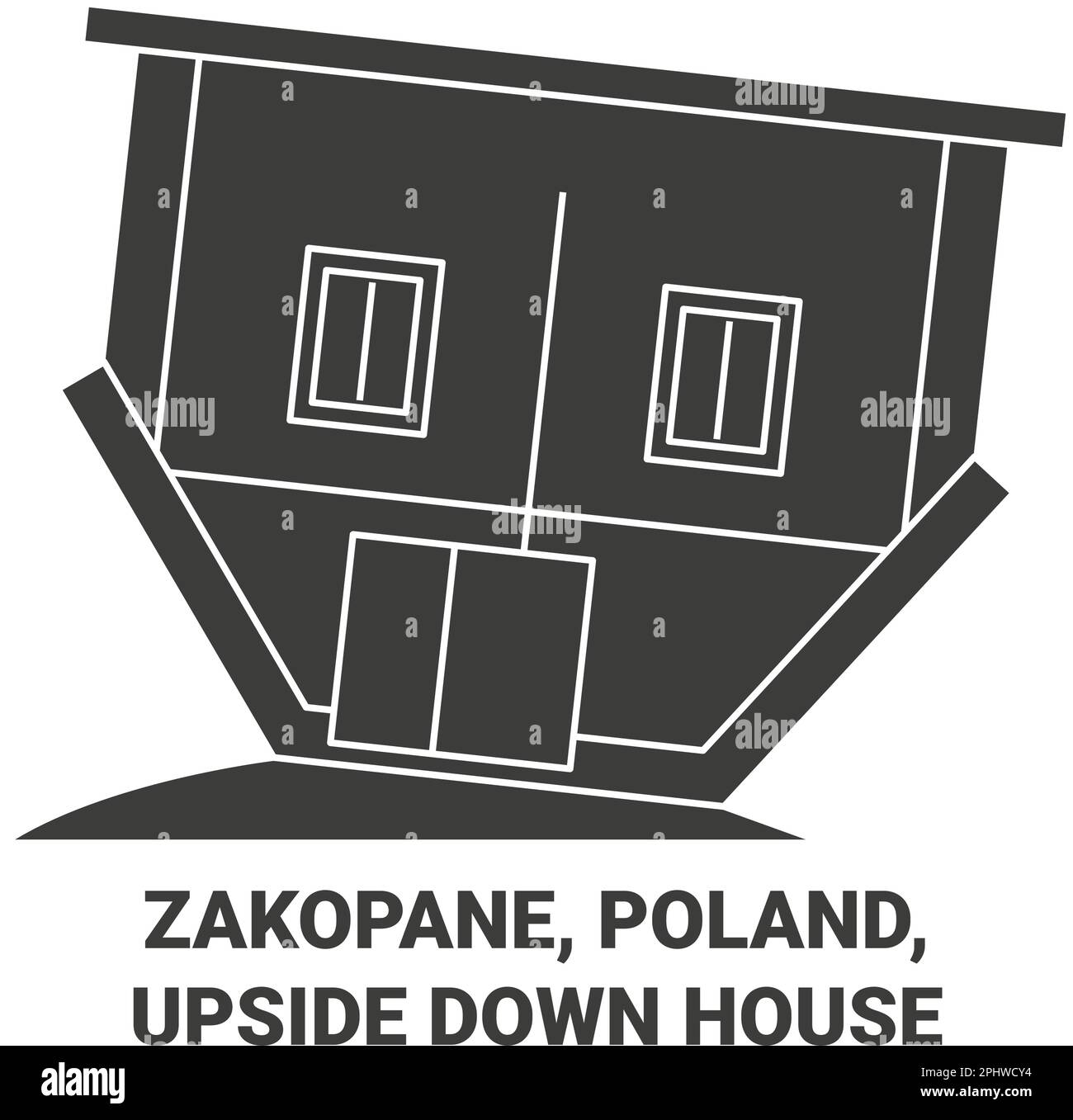 Polen, Zakopane, Upside-Down-House-Reise-Vektordarstellung Stock Vektor