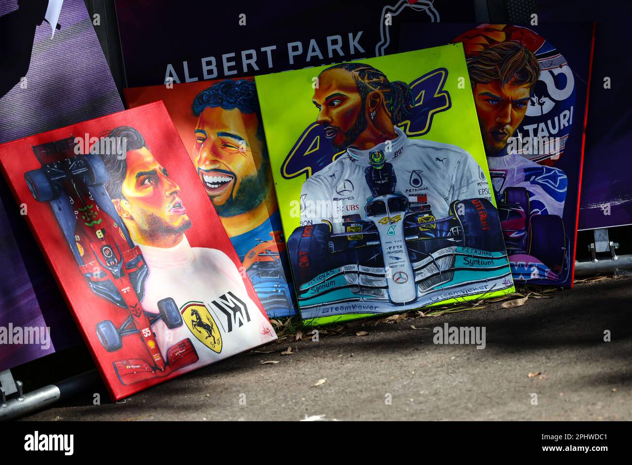 Melbourne, Australien. 30. März 2023. Schaltkreisatmosphäre - Gemälde von Fahrern. 30.03.2023. Formel-1-Weltmeisterschaft, Rd 3, Australian Grand Prix, Albert Park, Melbourne, Australien, Vorbereitungstag. Das Foto sollte wie folgt lauten: XPB/Press Association Images. Kredit: XPB Images Ltd/Alamy Live News Stockfoto