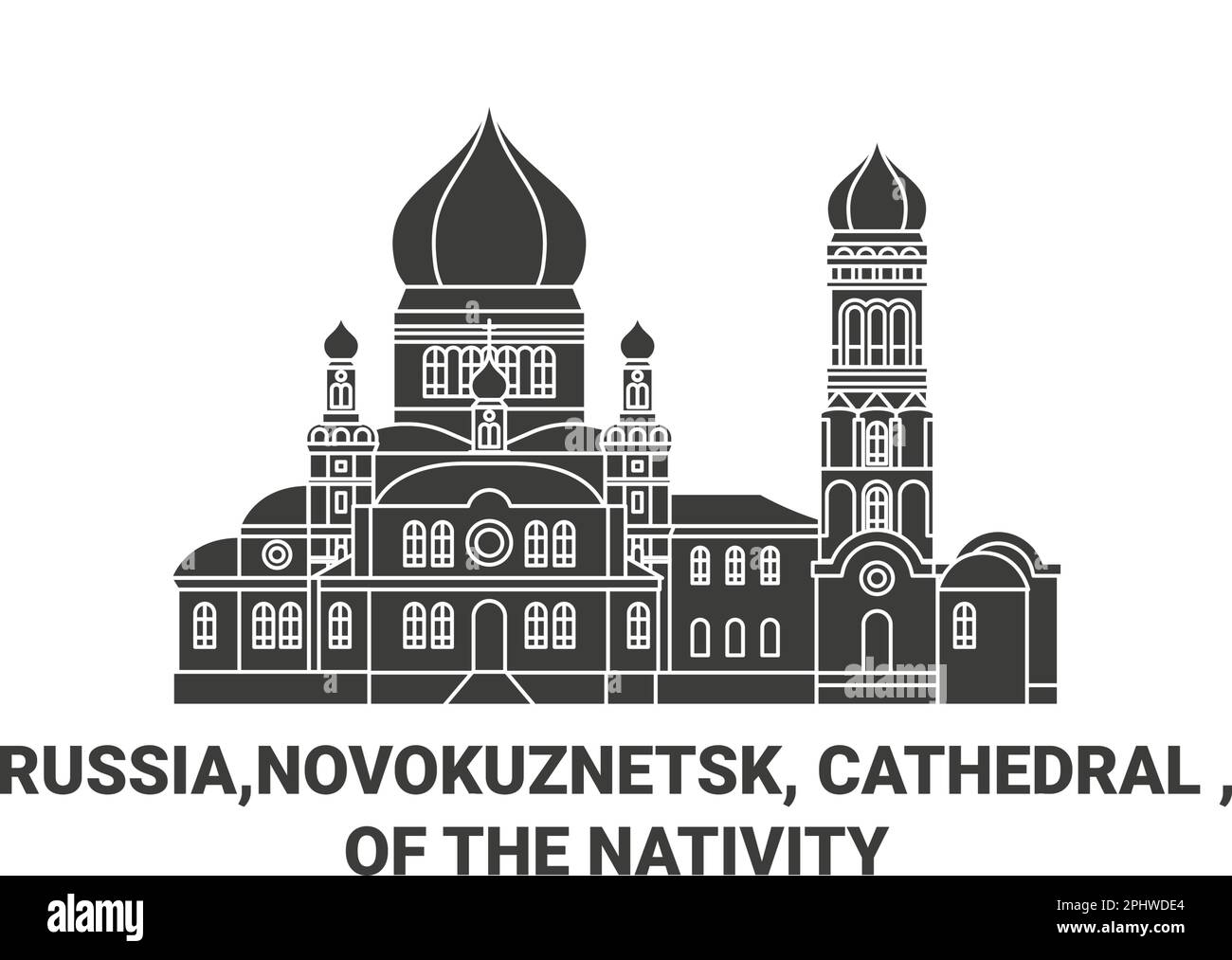 Russland, Novokuznetsk, Kathedrale, der Geburtsreise-Wahrzeichen-Vektordarstellung Stock Vektor