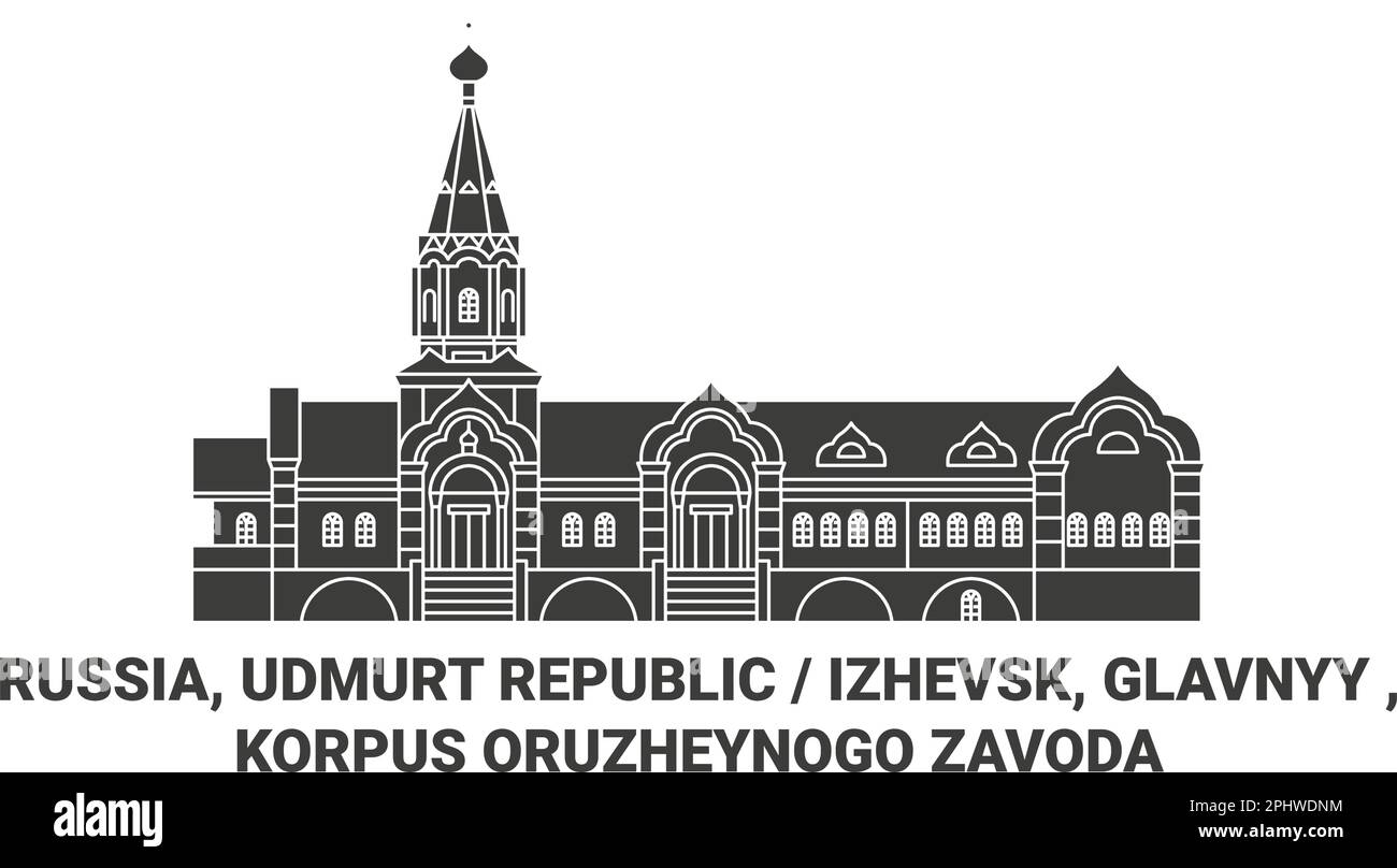 Russland, Udmurt Republik Ischewsk, Glavnyy , Korpus Oruzheynogo Zavoda Reise Landmark Vector Illustration Stock Vektor