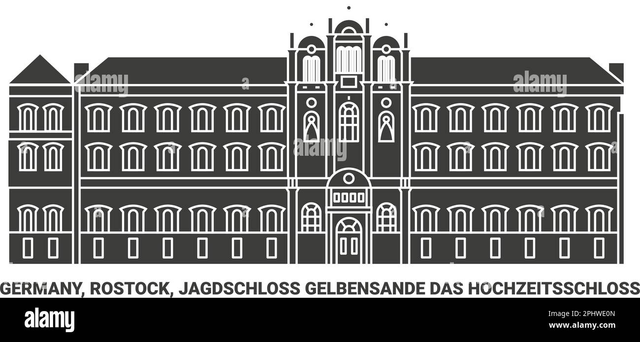 Deutschland, Rostock, Jagdschloss Gelbensande das Hochzeitsschloss Reise-Wahrzeichen-Vektordarstellung Stock Vektor