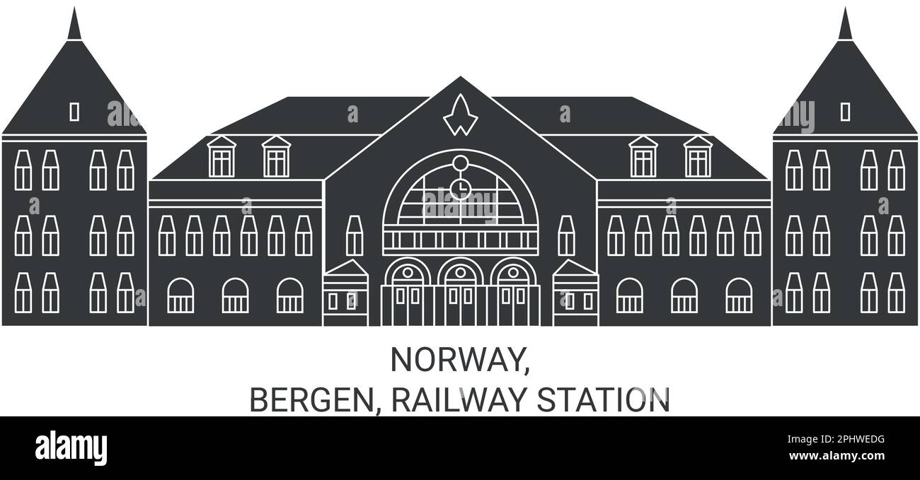 Vektorgrafik für Norwegen, Bergen, Bahnhofsreisen Stock Vektor