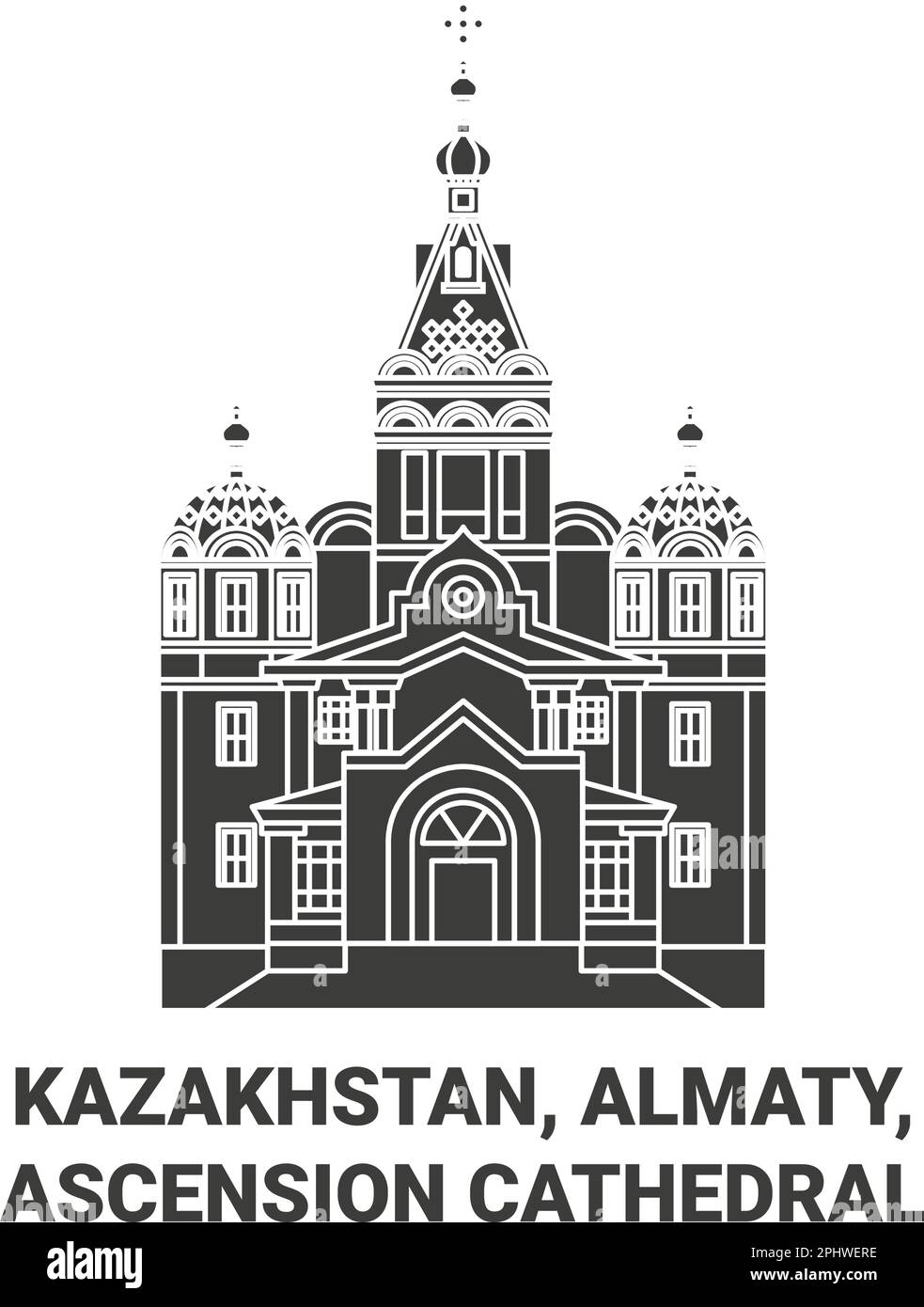 Kasachstan, Almaty, Ascension Cathedral reisen als Vektorbild für Wahrzeichen Stock Vektor