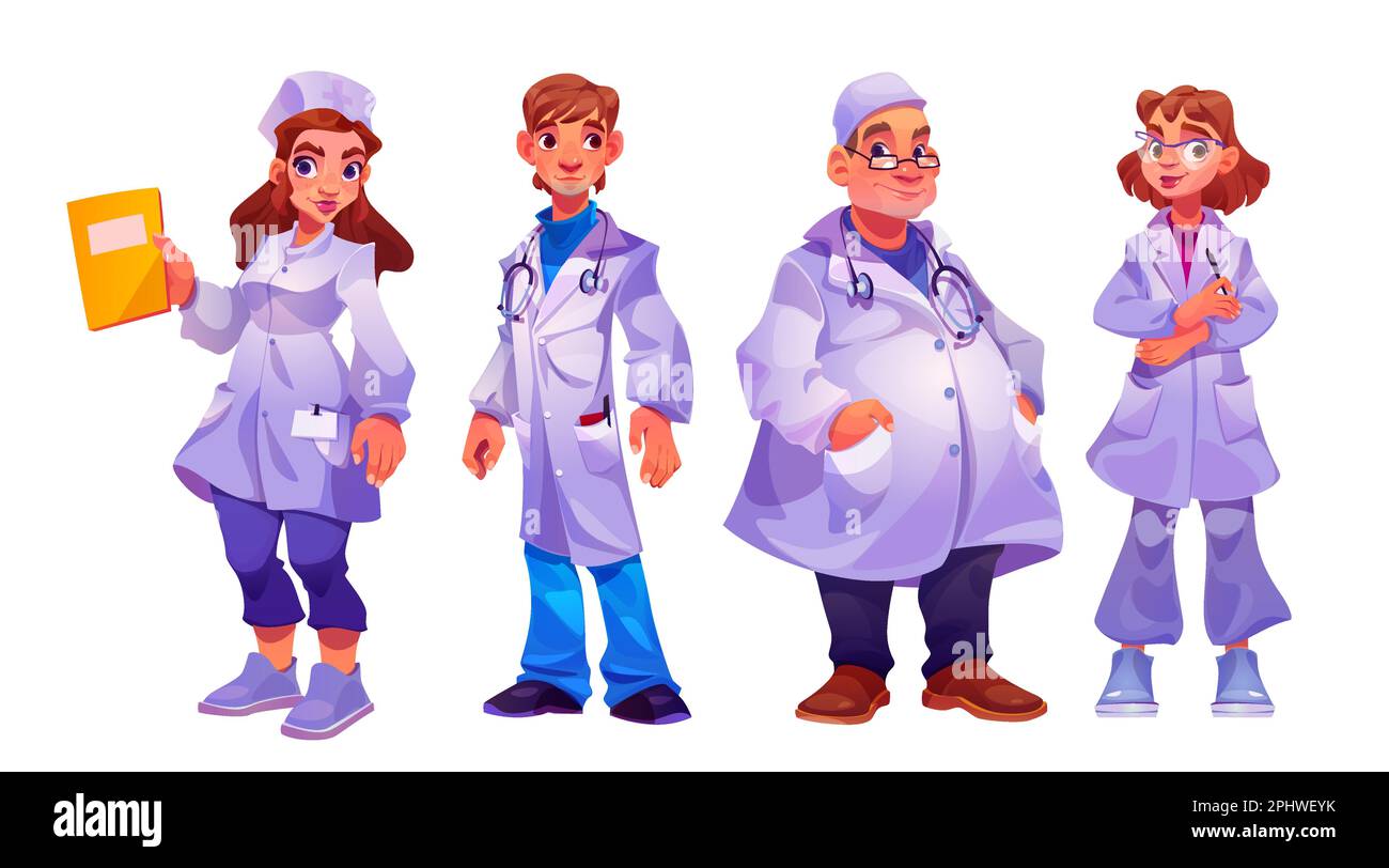 Krankenhauspersonal, Ärzte und Schwesternteam. Medizinische Charaktere, professionelle medizinische Arbeiter. Vector Cartoon Set von verschiedenen Menschen arbeiten im Krankenhaus oder Hea Stock Vektor