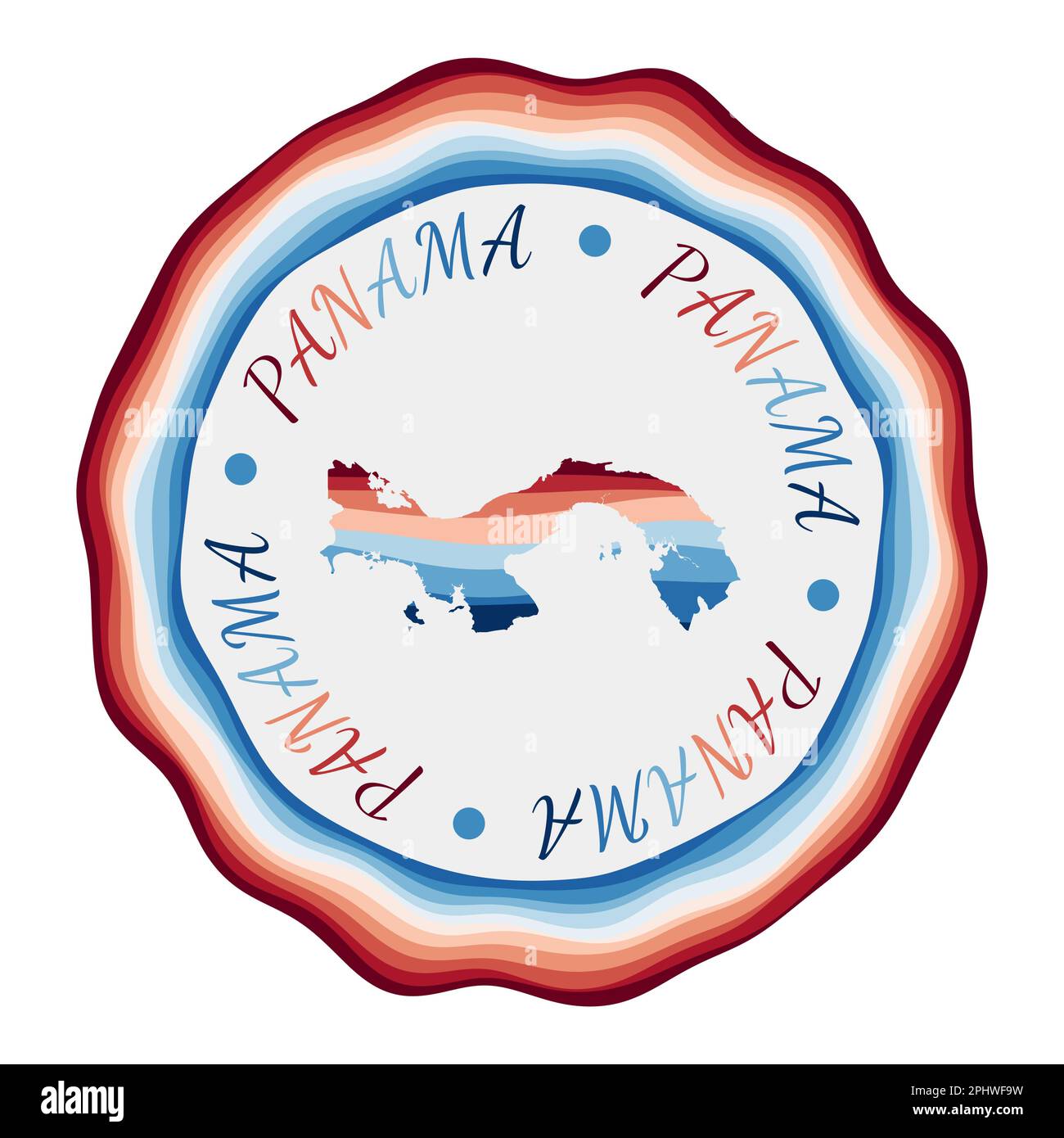 Panama-Abzeichen. Landkarte mit wunderschönen geometrischen Wellen und leuchtendem rot-blauem Rahmen. Lebendiges rundes Panama-Logo. Vektorabbildung. Stock Vektor