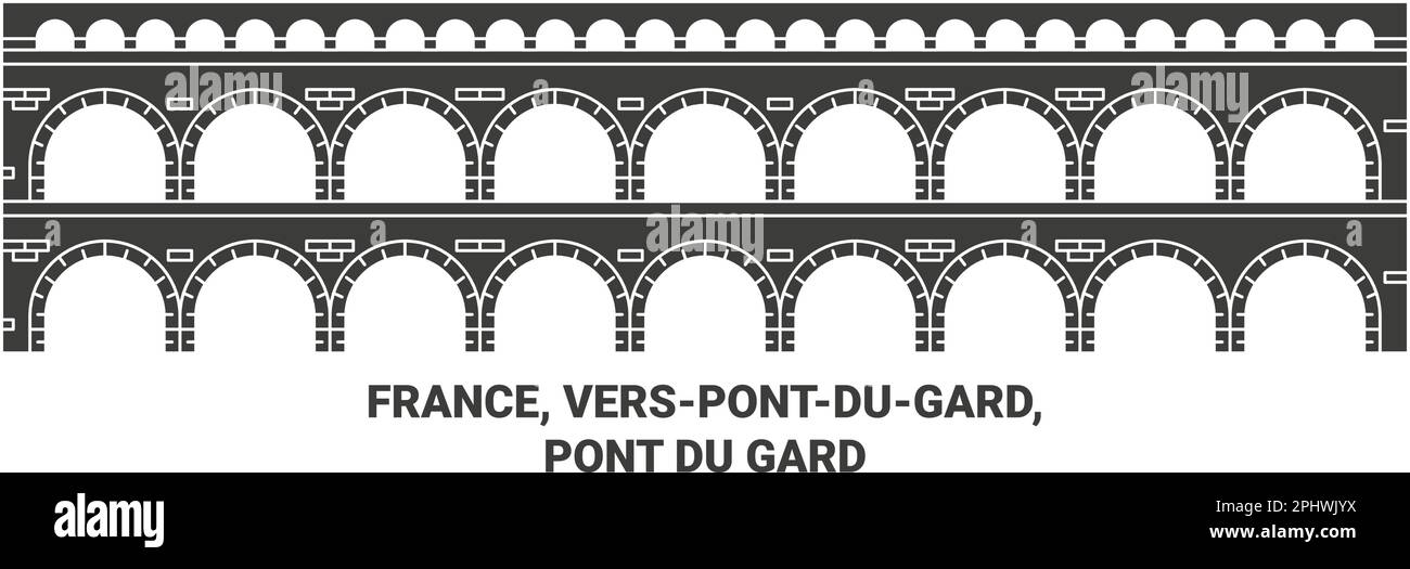 Frankreich, Verspontdugard, Pont Du Gard Reise-Wahrzeichen-Vektordarstellung Stock Vektor