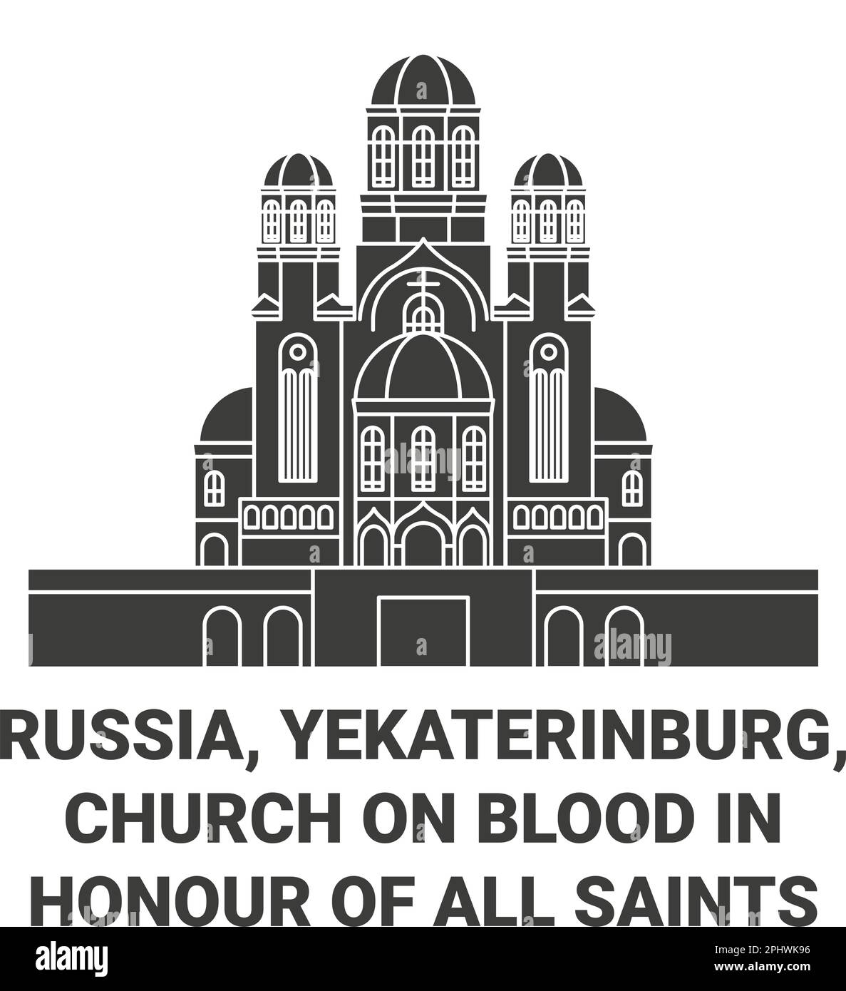 Russland, Jekaterinburg, Blutkirche zu Ehren aller Heiligen, glänzend in der russischen Landreise-Vektordarstellung Stock Vektor
