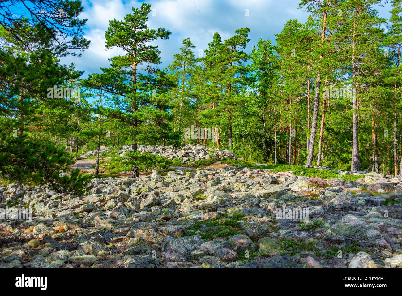 Sammallahdenmäki ist eine Grabstätte aus der Bronzezeit in Finnland in der Nähe von Rauma Stockfoto