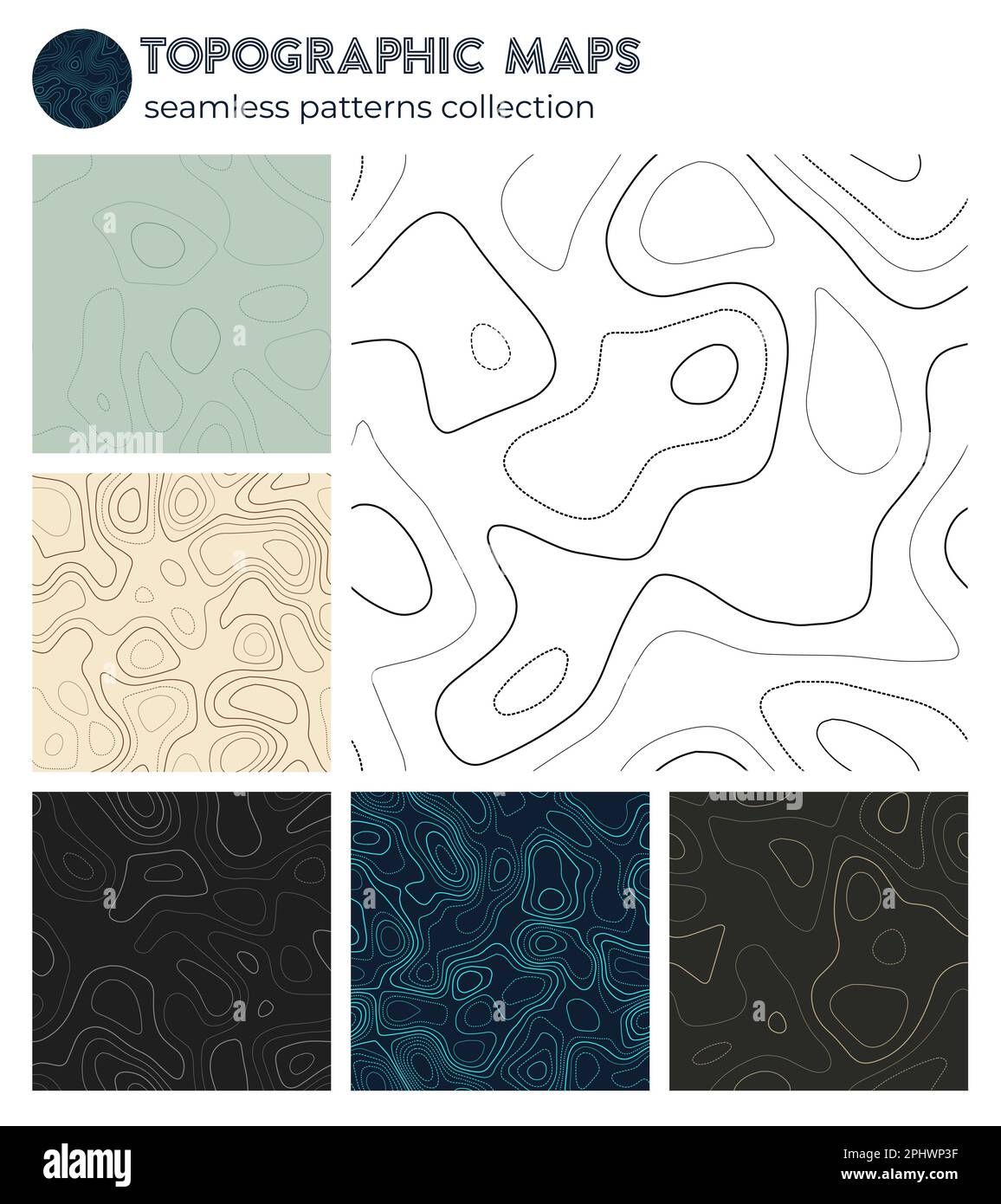 Topografische Karten. Ansprechende Isolationsmuster, nahtloses Design. Authentischer, kachelbarer Hintergrund. Vektorabbildung. Stock Vektor