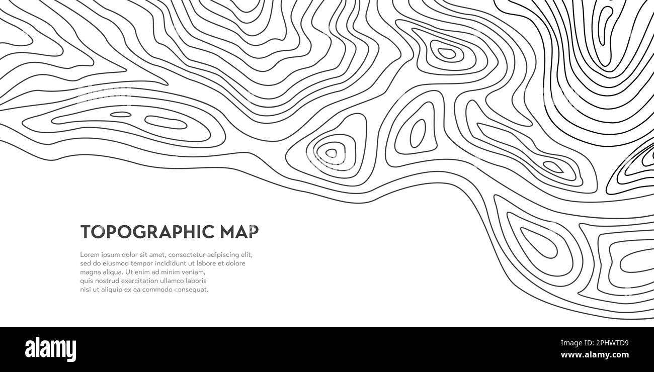 Topografisches Kartenraster, Reliefkontur von Berglinien, Vektortopographie-Hintergrund. Topografische Karte mit geografischer Reliefstruktur und Land Stock Vektor